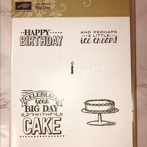 Stampin' up BIG DAY Birthday Ice Cream Cake Wood Mount Retired Already Mounted